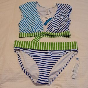 NWT Bleu by Rod Beattie Women's Cool Blue Cropped Tie-Front Bikini Size 12